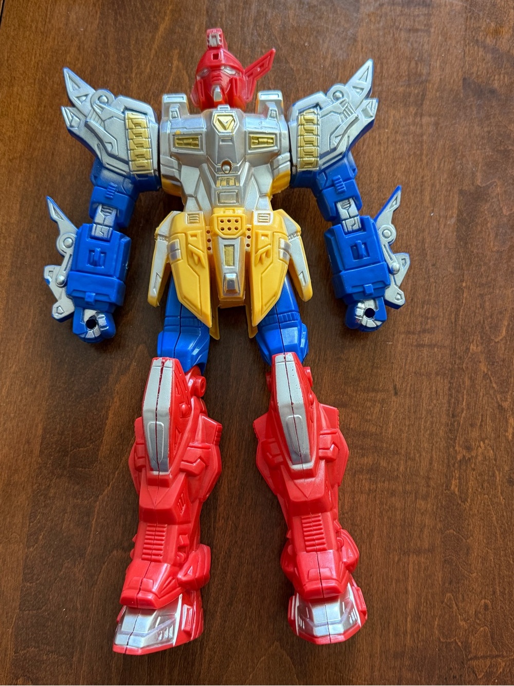 Vintage Mecha Robot Action Figure Toy Red Blue Yellow 10” Unknown Brand